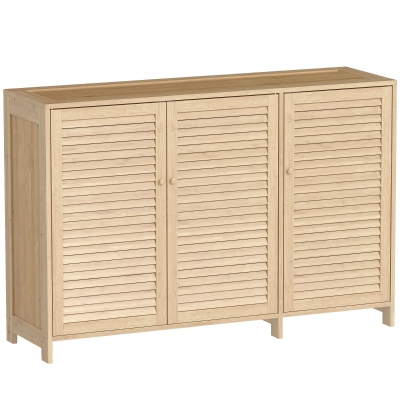 HOMCOM Armoire à Chaussures Bambou 18 Paires Portes Persiennes Bois