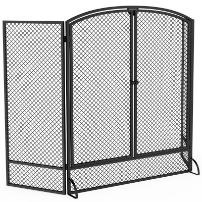 HOMCOM Pare-feu Cheminée Métal Moderne 3 Panneaux 2 Portes Noir