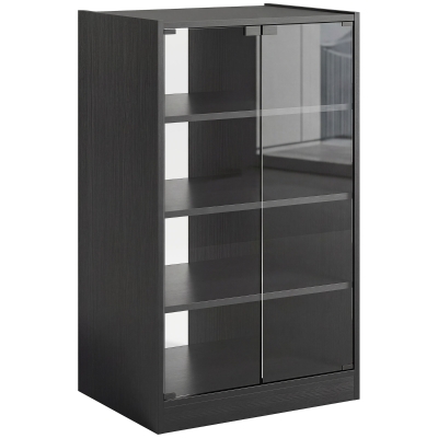 HOMCOM 4-Tier Hi-Fi Stand Adjustable Shelves Glass Doors Black