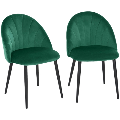 HOMCOM 2 Chaises Salle Manger Velours Vert Pieds Métal
