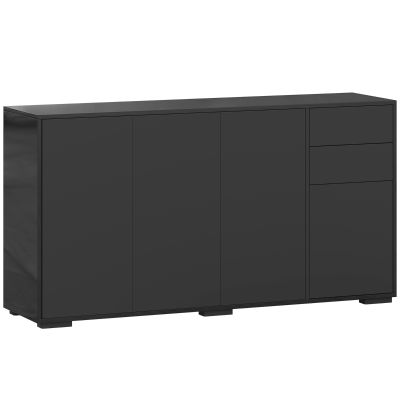 HOMCOM Buffet 2 Tiroirs 4 Portes Noir 140x36x74cm Etagère Réglable