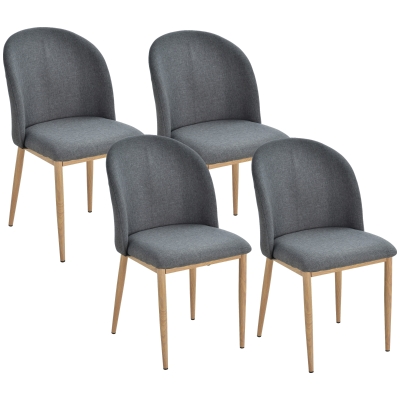HOMCOM Chaises Salle Manger Gris Pieds Métal Bois 4pcs