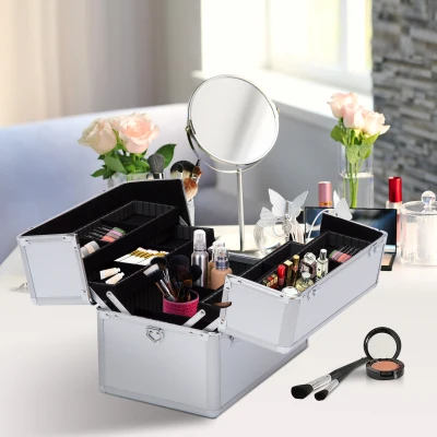 HOMCOM Mallette Maquillage 3 Niveaux avec Clés Argent