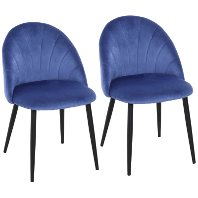 HOMCOM Chaises Velours Bleu Pieds Métal Noir 2pcs