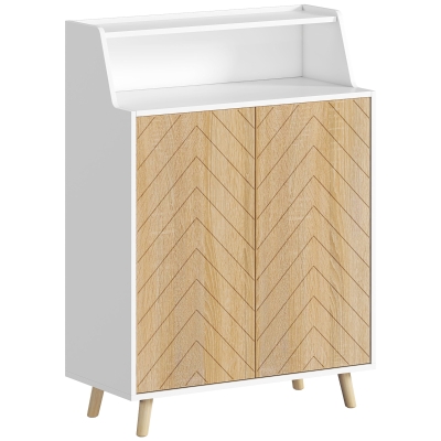 HOMCOM Zapatero Entrada Recibidor con 2 Puertas Estantes Ajustables y Compartimento Abierto 75x35x104 cm Blanco y Natural