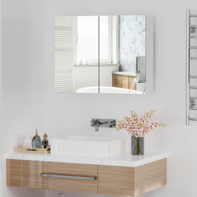 HOMCOM Wall Mounted Mirror Cabinet Wooden 80x15x60cm