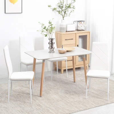 HOMCOM Set de 4 Sillas de Comedor Tapizadas de Piel Sintética con Respaldo Alto y Patas de Acero 41x50x97 cm Blanco