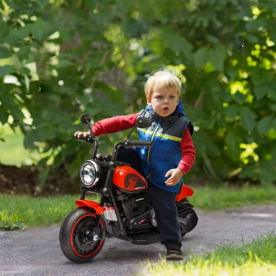 HOMCOM Elektrische Kinder Motor met Koplamp, Afneembare Steunwielen, 76x42x57 cm, Rood/Zwart