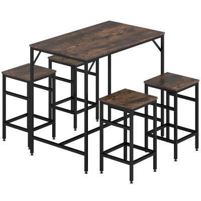 HOMCOM Set Bar Industriel Bois Chêne/Métal Noir 4 Tabourets