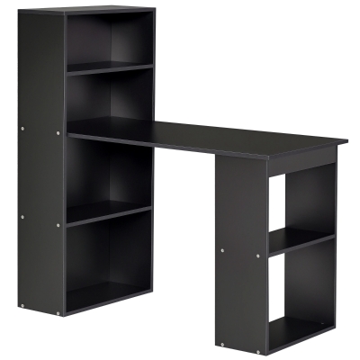 HOMCOM Bureau d'Angle Noir Étagère Multi-Rangements 120cm