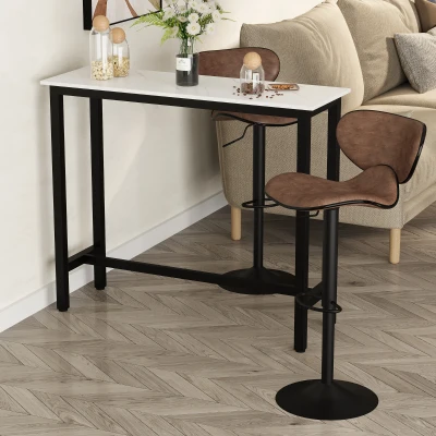 HOMCOM Bartafel met Marmerlook, Stalen Frame, Nivelleringspoten, 120x40x100 cm, Wit/Zwart