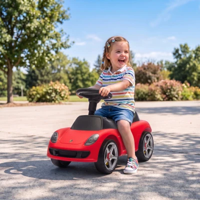 AIYAPLAY Voiture Bébé Porsche Rouge 63cm Klaxon Phares 18-36M