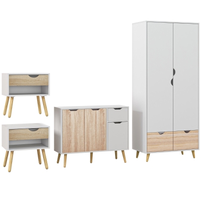 Bedroom Furniture Set 80W x 40D x 180Hcm Nature Wood Finish and White