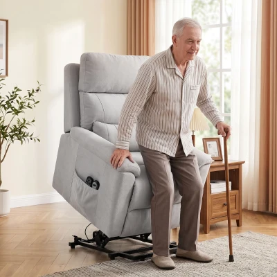 HOMCOM Power Lift Recliner Chair Massage Heat Terry Light Grey