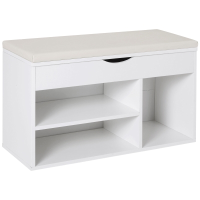 HOMCOM Banco Zapatero con Asiento Zapatero de Entrada Recibidor Moderno con Cajón Estantes Abiertos y 1 Cojín para Pasillo 80x30x47cm
