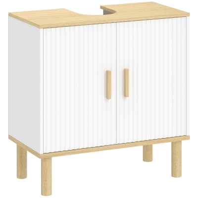HOMCOM Mueble Bajo Lavabo con Estante Ajustable Armario para Lavabo sin Pedestal con Puertas Acanaladas 60x30x61 cm Blanco