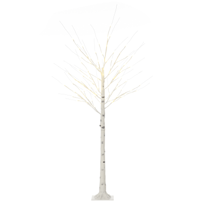 HOMCOM Árbol de Abedul Altura 180 cm con 96 Luces LED IP44 Blanco Cálido Decoración para Interiores 22x22x180 cm Blanco