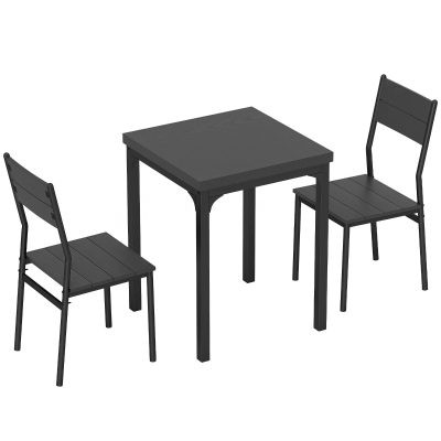 HOMCOM 3-Piece Dining Table Set Metal Legs Black Wood Effect