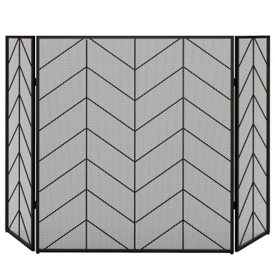 HOMCOM Vonkenscherm voor haarden, elegante vonkenvanger, inklapbaar, gecoat, Zwart, 135 x 85 cm