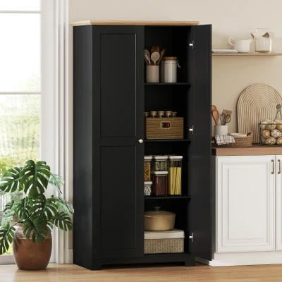 HOMCOM Freestanding Kitchen Cupboard Storage Cabinet Black 172cm