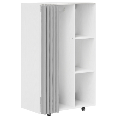 HOMCOM Roupeiro com Rodas, Cortina, Barra para Pendurar Roupa e 3 Prateleiras Abertas para Quarto, 80x40x128 cm, Branco