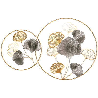 HOMCOM 3D Metal Wall Art Ginkgo Leaves Gold Decor