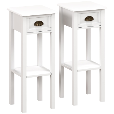 HOMCOM Lot de 2 Tables de Chevet avec Tiroir Blanc 30x30x75 cm