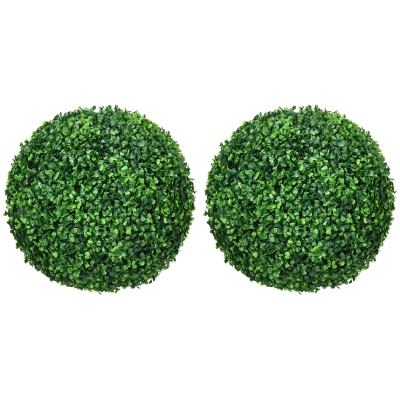 HOMCOM Set of Two Artificial Boxwood Balls Green