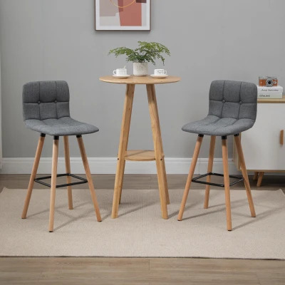 HOMCOM Conjunto de 2 Bancos de Bar Bancos Altos de Cozinha com Encosto Apoio para Pés Estilo Moderno 41,5x47x97,5 cm Cinzento