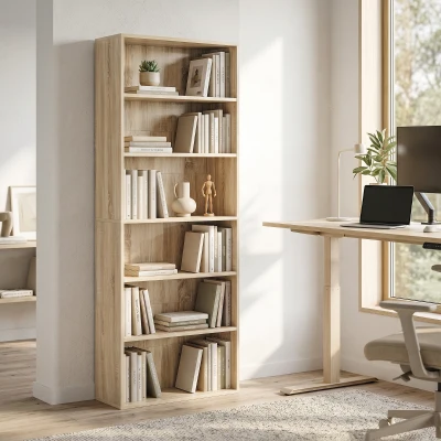 HOMCOM 6-Tier Bookcase Adjustable Shelves Oak Living Room