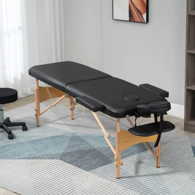 HOMCOM Portable Massage Bed Wooden Frame Black