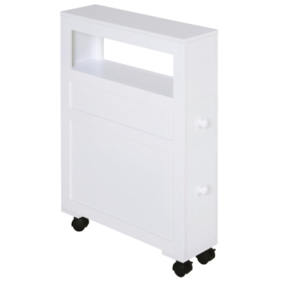 HOMCOM Armoire WC sur Roulettes 2 Tiroirs Blanc 16x52x71,5 cm