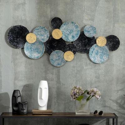 HOMCOM 3D-Wanddekoration mit Kreisen 121 cm x 4 cm x 53 cm Metall Blau + Schwarz