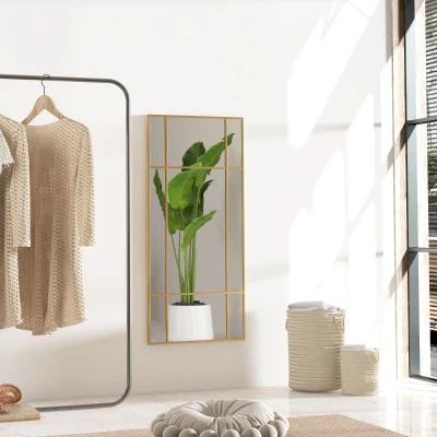 HOMCOM Wandspiegel, Decoratieve Spiegel met Metalen Frame, Gouden Strepen, Meerlaags Glas, 110B x 2D x 50H cm