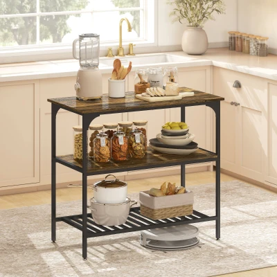 HOMCOM Bakkersrek, 3-niveau keukenrek met stalen frame, Rustiek-Bruin+Zwart