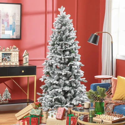 HOMCOM Kunstkerstboom met Sneeuw, 183 cm, 1489 Takken, Inklapbare Metalen Standaard, Kerstdecoratie Binnen, Groen