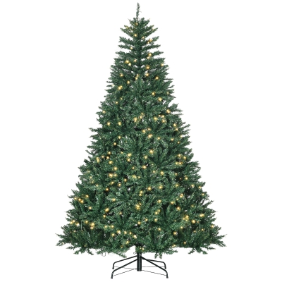 HOMCOM Kerstboom met 700 Warmwitte LED's, 2154 Takken, Vlamvertragend, Kunststof/Metaal, 210 x 142 cm, Groen