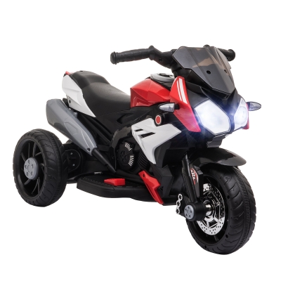 HOMCOM Elektrische Kindermotor, Licht & Geluid, 3 km/u, Oplaadbaar, Kunststof & Metaal, Zwart/Rood