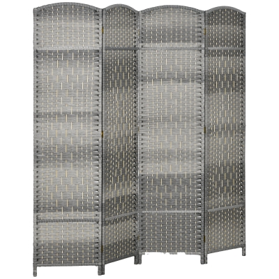 HOMCOM Paravent Bois 4 Panneaux Pliable 180x180cm Gris Mélangé