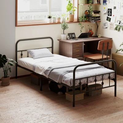 HOMCOM Metalen eenpersoonsbedframe, Eenvoudige Montage, met Geluidsreducerende Rubberen Kits, Zwart