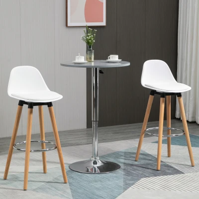 HOMCOM Set van 2 Barkrukken in Scandinavisch Design, Met Voetensteun, 43 cm x 43 cm x 91 cm, Natuurlijk Hout + Wit