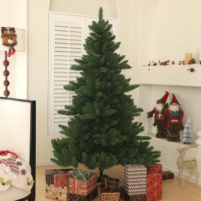 HOMCOM Kunstkerstboom 180 cm, Brede Kunstspar met 880 takken, Kerstboom met inklapbare stalen voet, Kerstdecoratie inclusief metalen standaard voor binnen