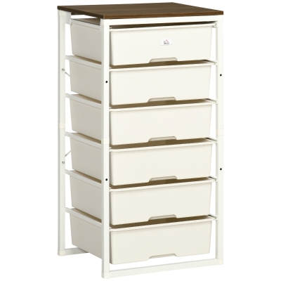 HOMCOM 6-Drawer Chest of Drawers Steel Frame White