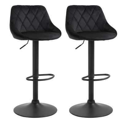 HOMCOM set van 2 barkrukken draaibare gestoffeerde hoge kruk in hoogte verstelbare barkruk zonder armleuningen getufte rugleuning poef zwart polyester metaal 51,5 x 48 x 83-104 cm