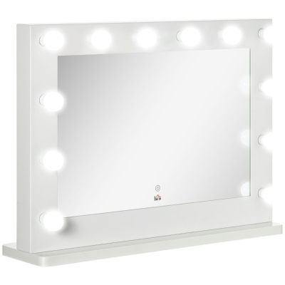 HOMCOM Hollywoodspiegel met verlichting, aanraakbediening, geheugenfunctie, 12 dimbare LED-lampen, wit, 80 x 60 cm