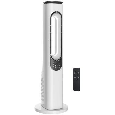 HOMCOM Ventilador de Torre sin Aspas con Luces LED Control Remoto 3 Velocidades 3 Modos Temporizador 15H Oscilación 50° Blanco