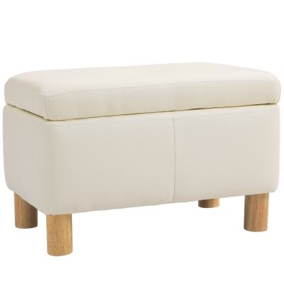 HOMCOM Baúl de Almacenaje para Dormitorio 33L Tapizado en PU Banco de Almacenaje con Patas de Madera 60x38x40 cm Crema