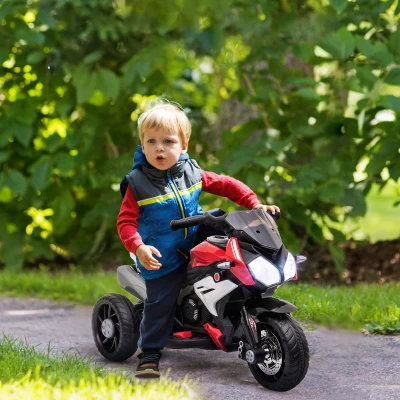 HOMCOM Elektrische Kindermotor, Licht & Geluid, 3 km/u, Oplaadbaar, Kunststof & Metaal, Zwart/Rood
