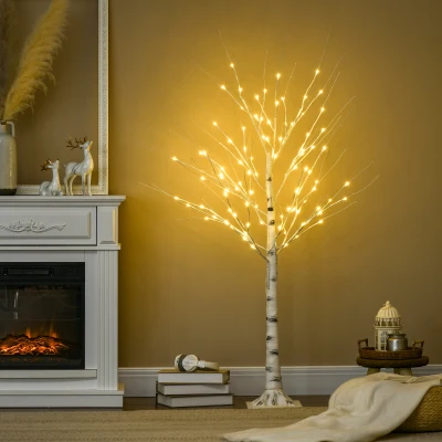 HOMCOM Árbol de Abedul Altura 150 cm con 96 Luces LED IP44 Blanco Cálido Decoración para Interiores 22x22x150 cm Blanco