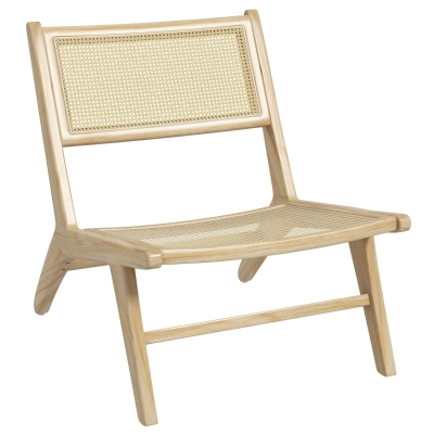 HOMCOM Fauteuil Lounge Bois Hévéa Cannage Naturel